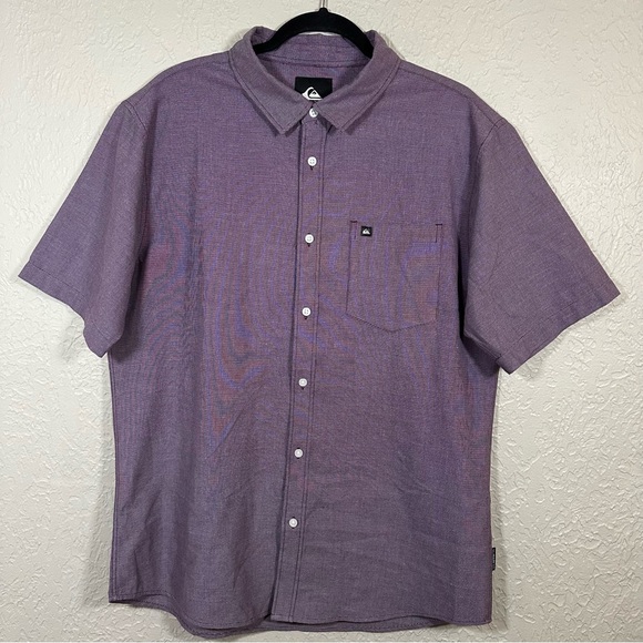 QUICKSILVER Shoreline Classic Short Sleeve Shirt Mens L Casual Purple Check EUC - Picture 1 of 10